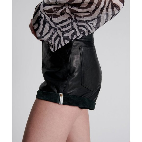 One Teaspoon Wanderer Leather High Waist Bandits Shorts in Black 31 - Picture 11 of 13